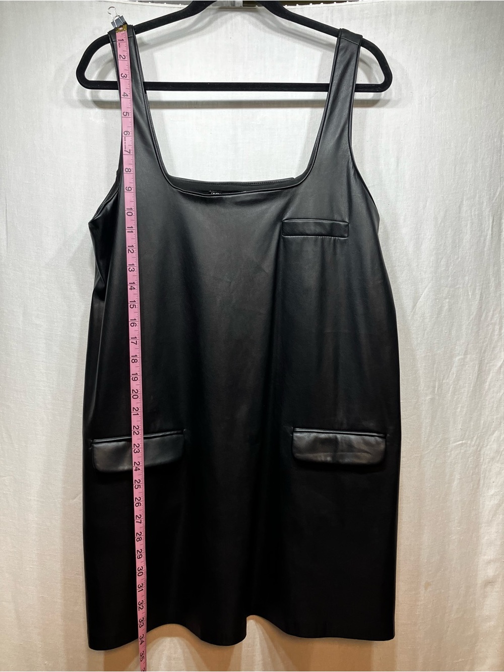 Zara Black Faux Leather Pinafore Dress Like New